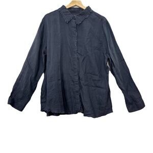Chico's Linen Shirt Womens 3.5 (US 18) Blue Button Up Fringe Coastal Sustainable